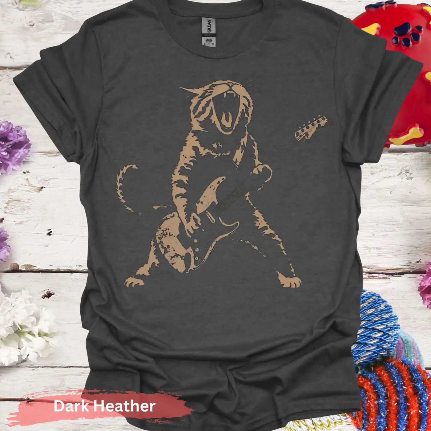 Rock Star Cat T-Shirt - S / Dark Heather - Physical Item