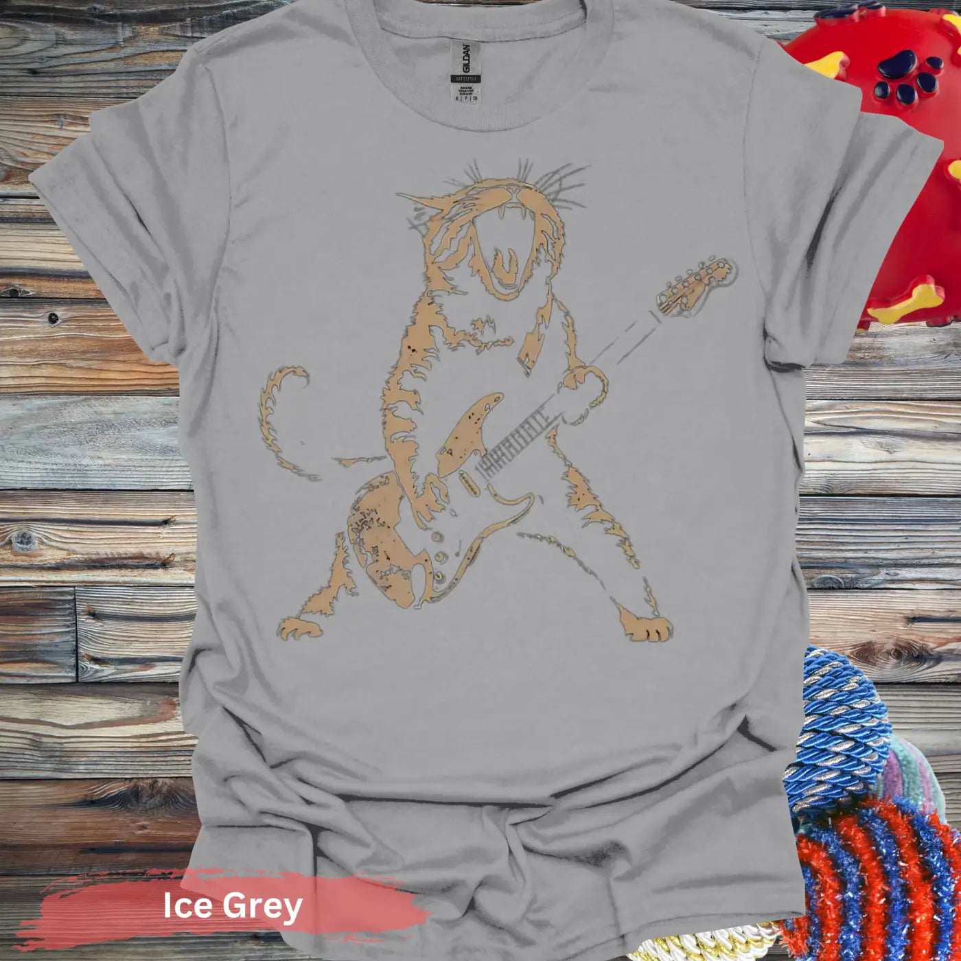 Rock Star Cat T-Shirt - S / Ice Grey - Physical Item