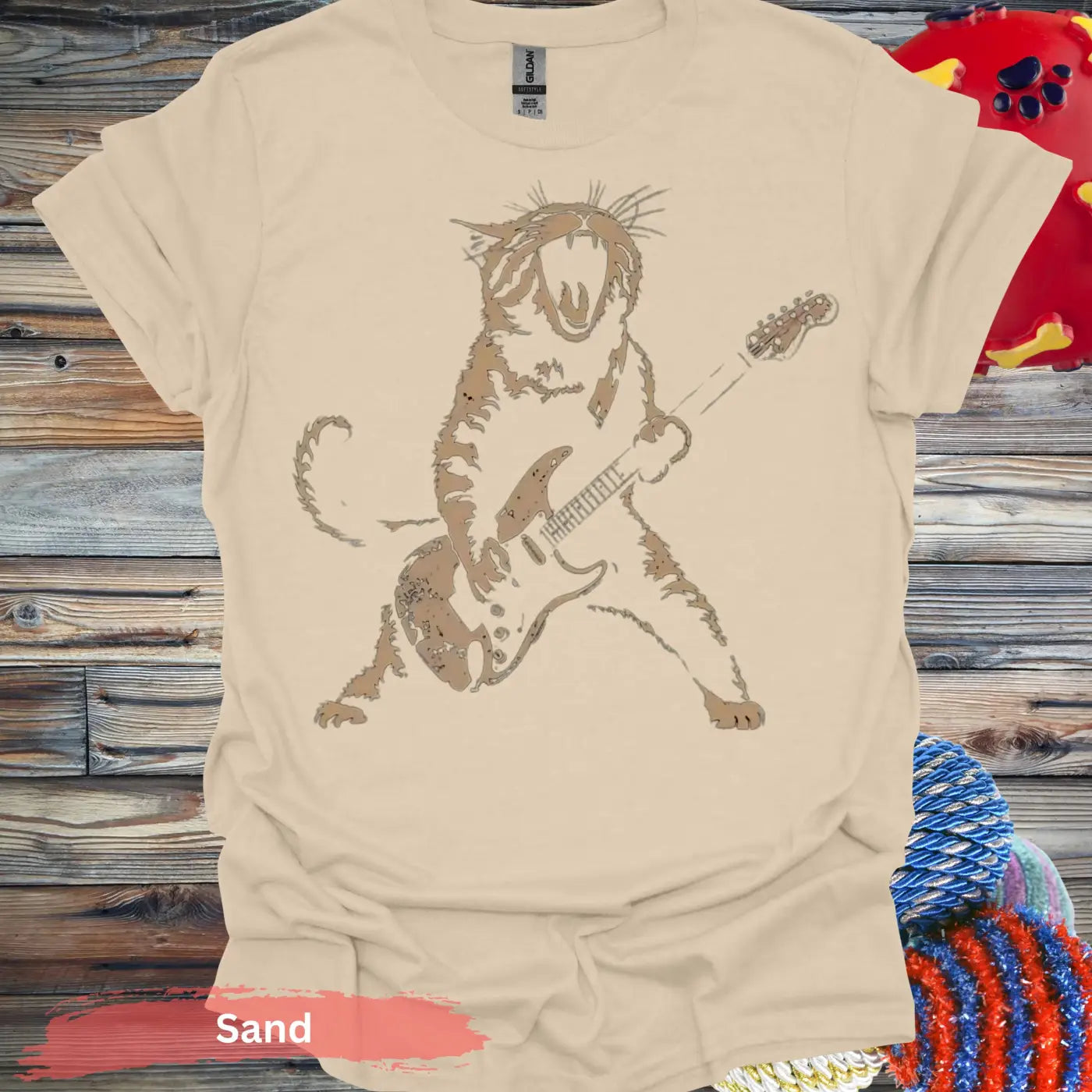 Rock Star Cat T-Shirt - S / Sand - Physical Item