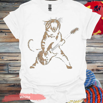 Rock Star Cat T-Shirt - S / White - Physical Item