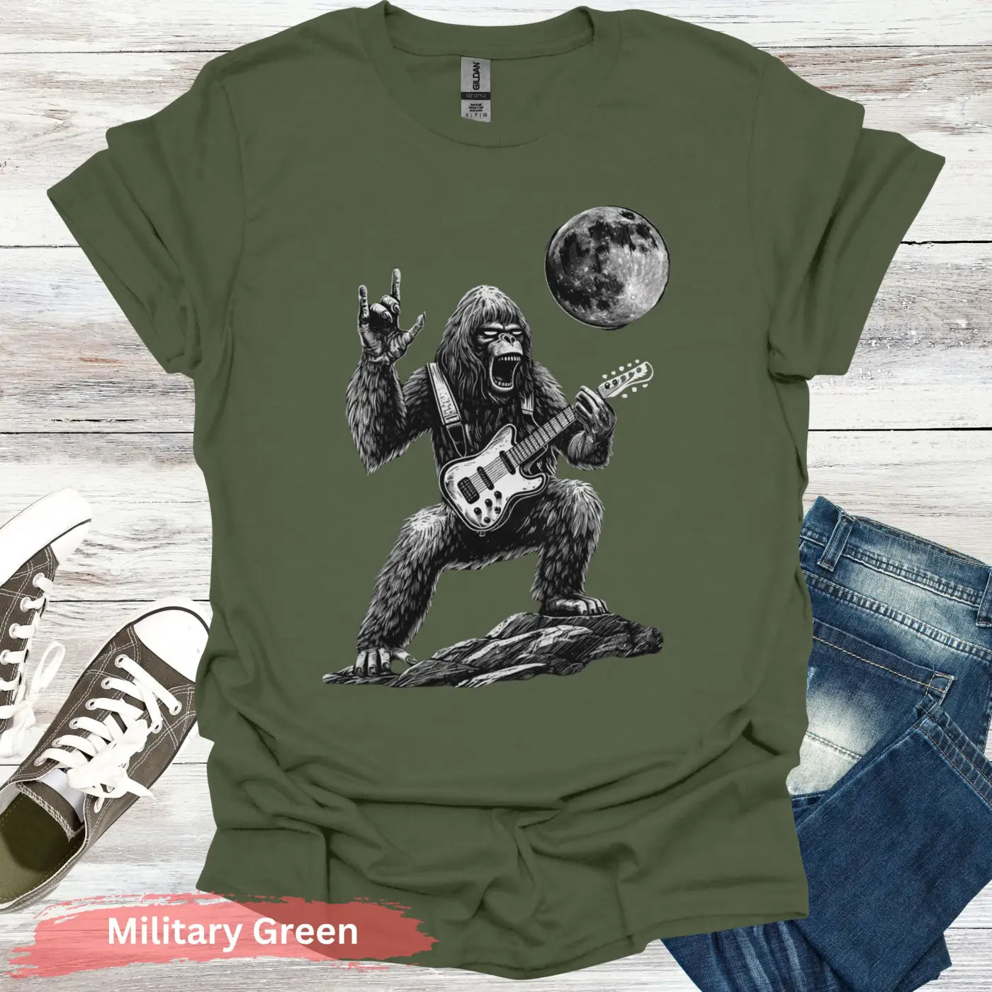 Rock Star Gorilla T-Shirt - S / Military Green - Physical Item