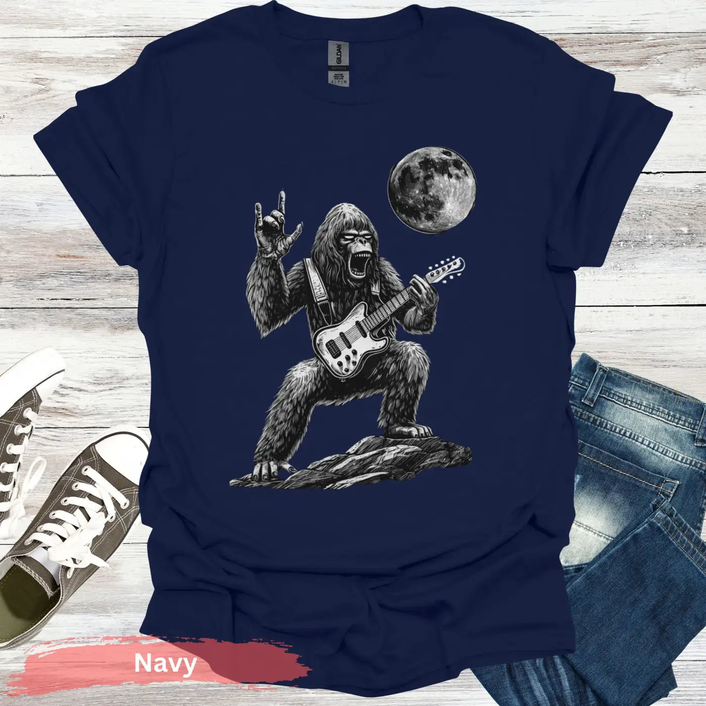 Rock Star Gorilla T-Shirt - S / Navy - Physical Item