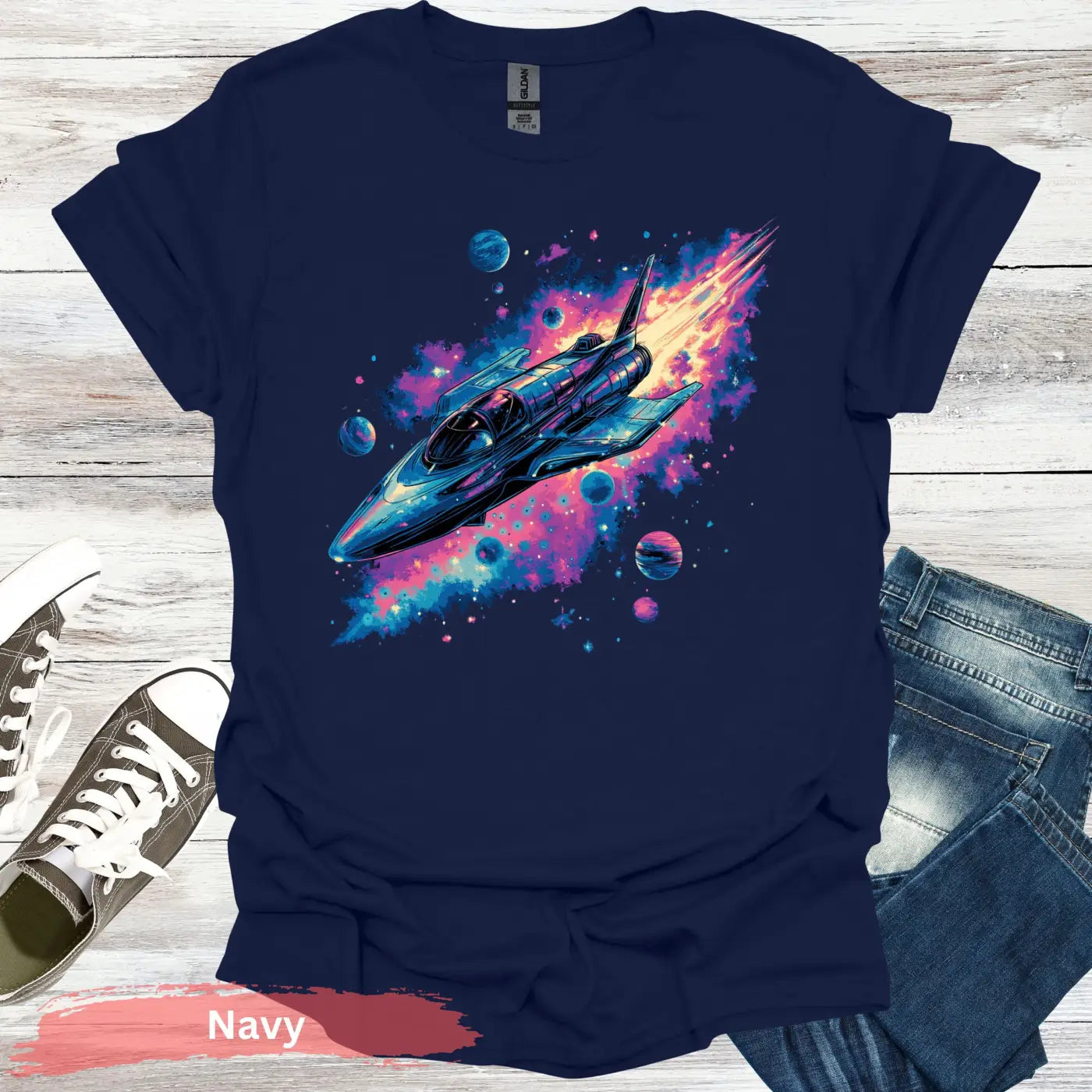 Rocket Ship T-shirt - S / Navy - Physical Item