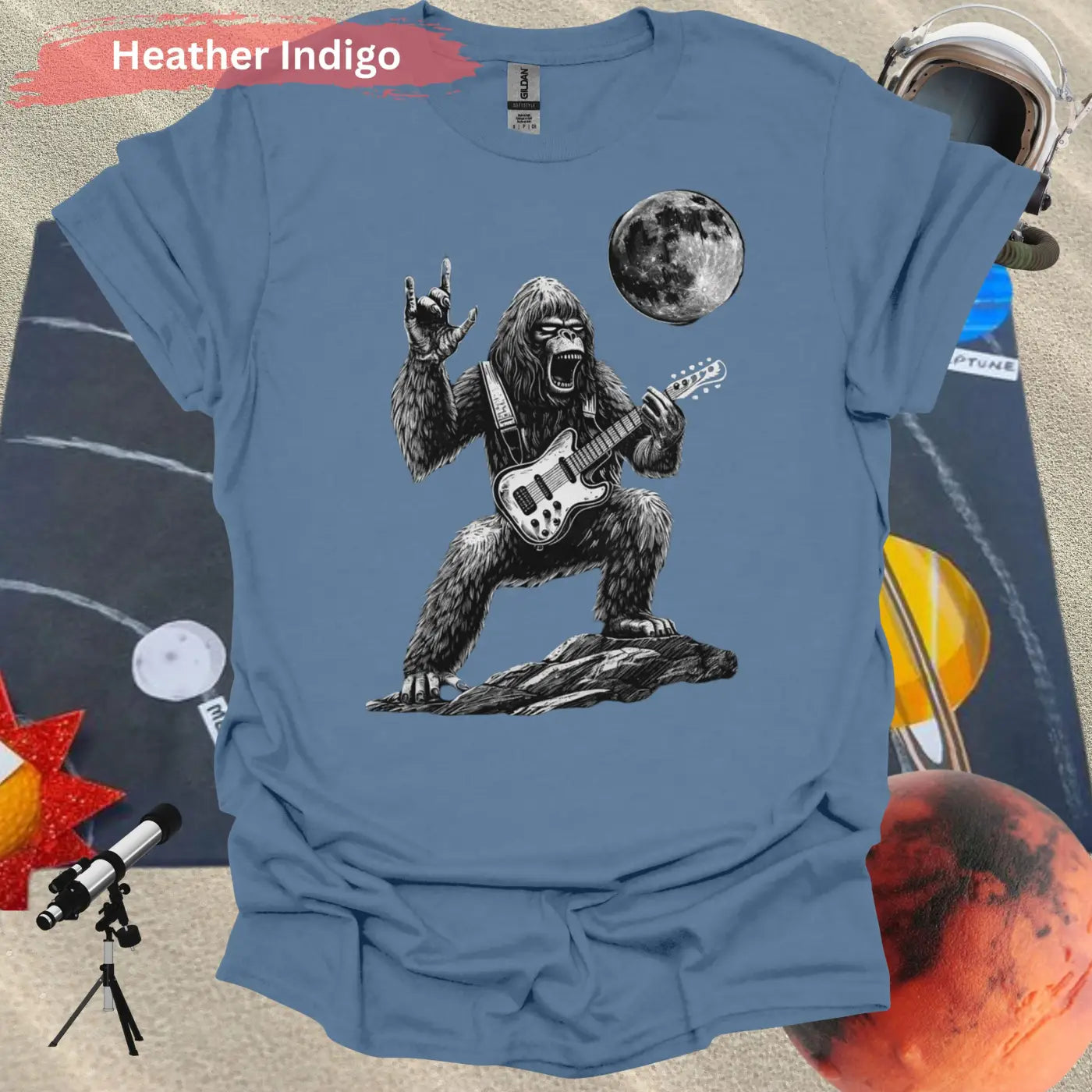 Rock Star Gorilla T-Shirt - S / Heather Indigo - Physical Item