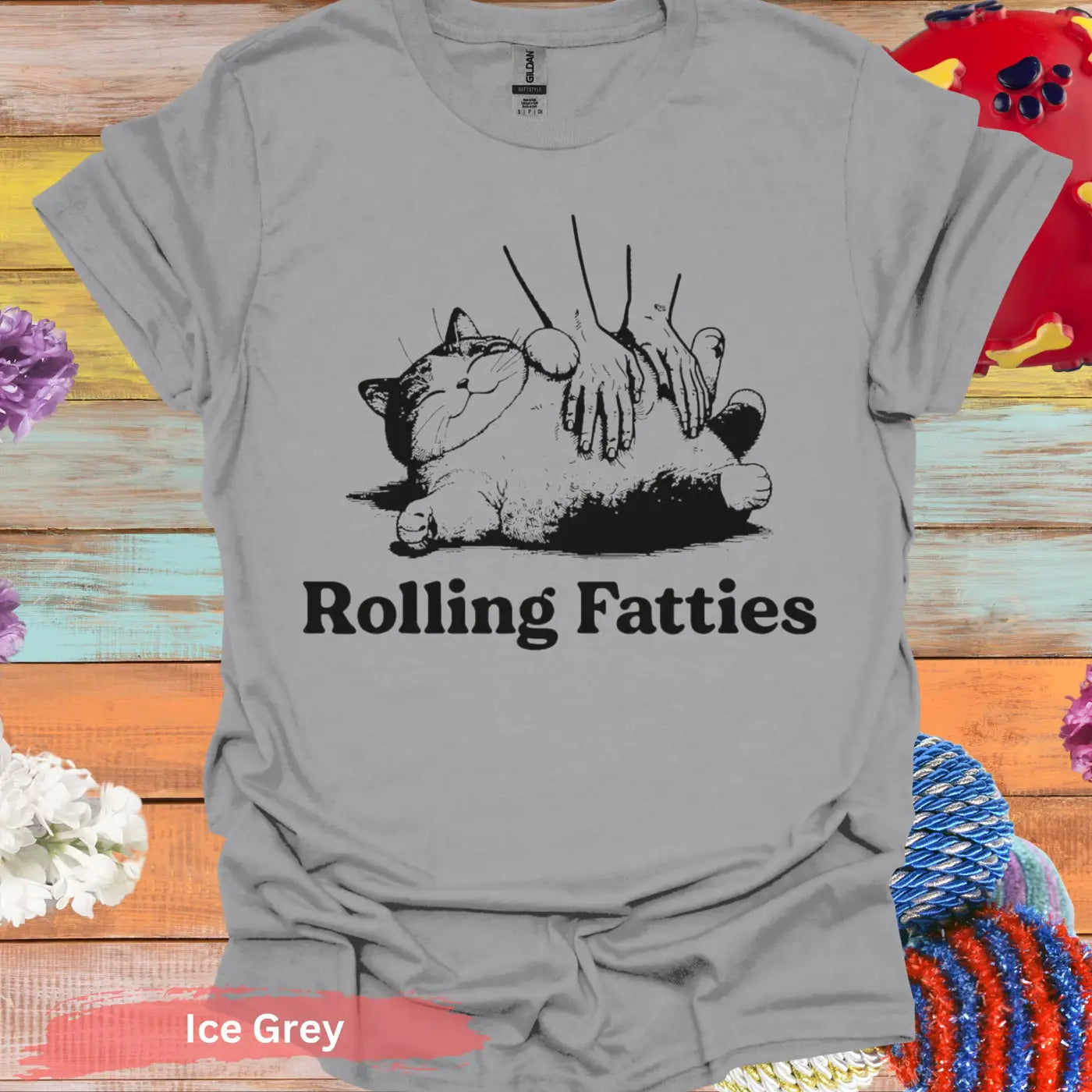 Rolling Fatties Lazy Cat Meme T-shirt - S / Ice Grey - Physical Item