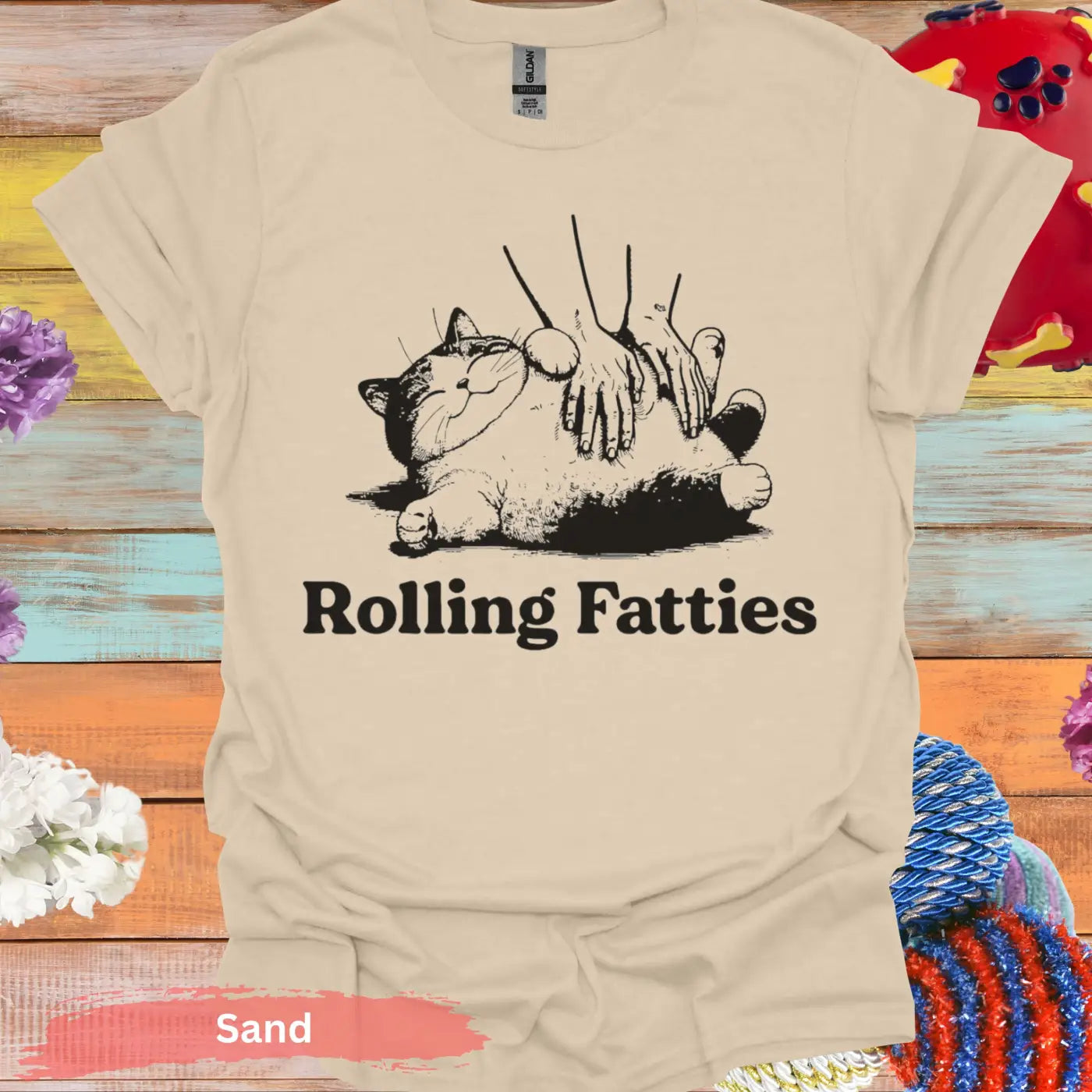 Rolling Fatties Lazy Cat Meme T-shirt - S / Sand - Physical Item