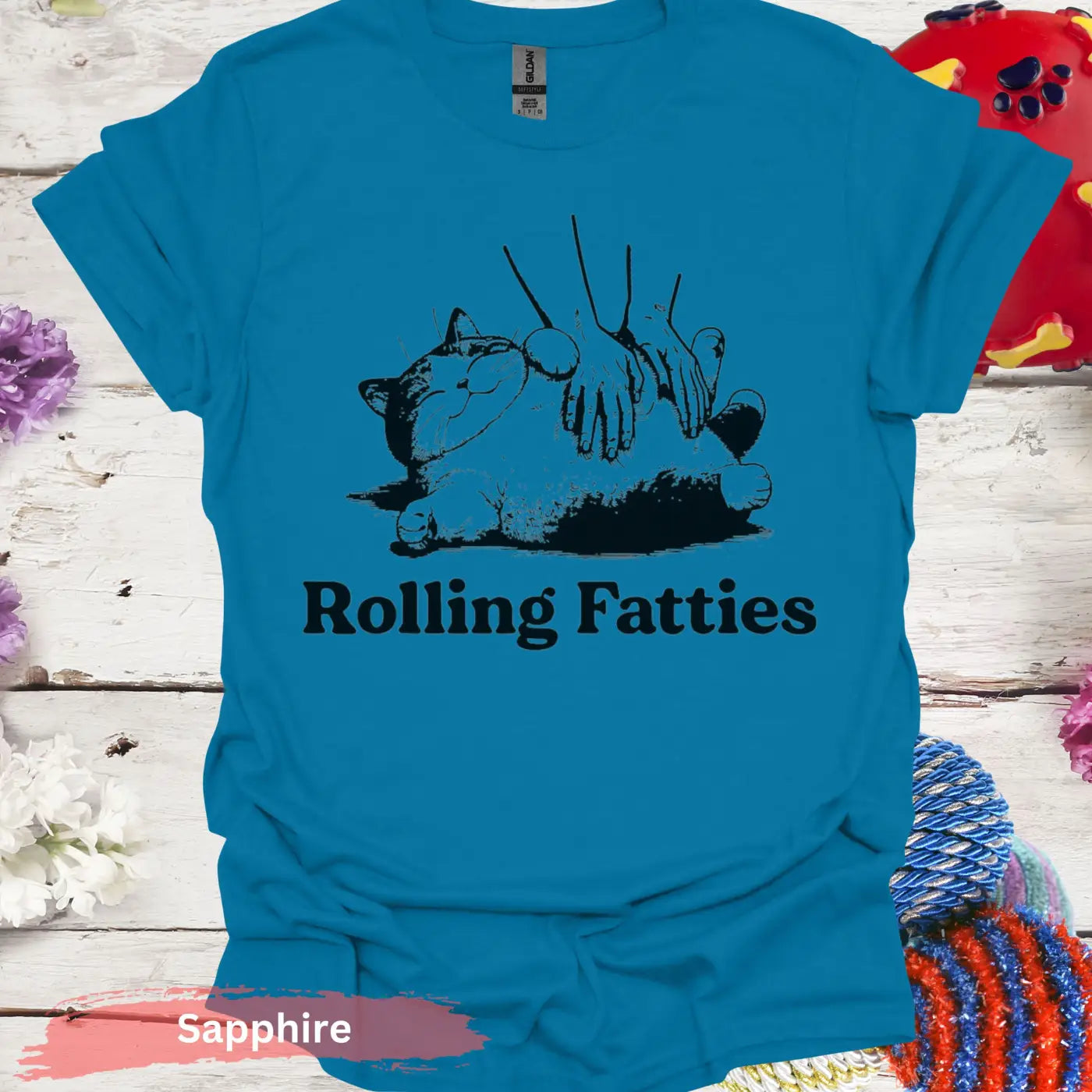 Rolling Fatties Lazy Cat Meme T-shirt - S / Sapphire - Physical Item