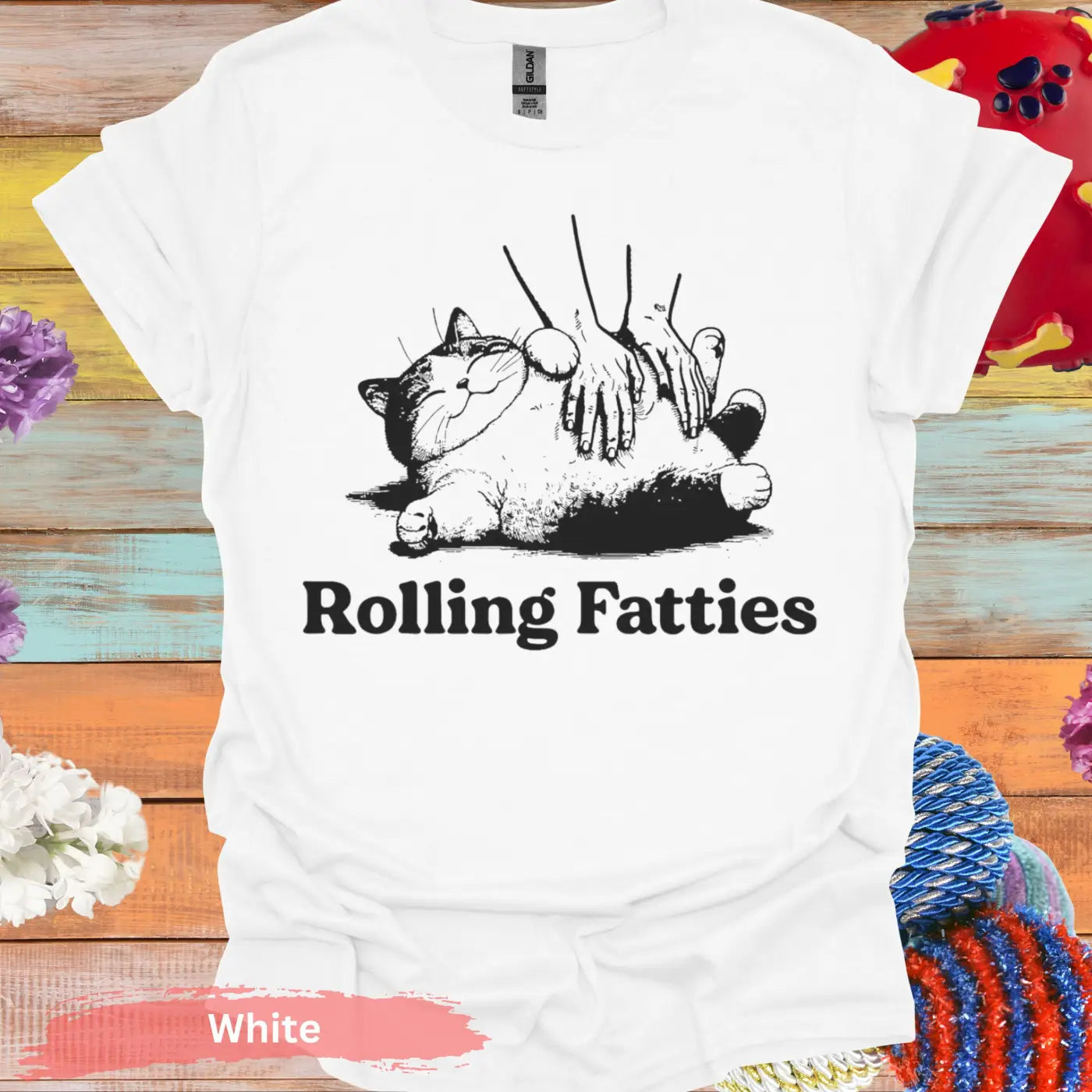 Rolling Fatties Lazy Cat Meme T-shirt - S / White - Physical Item