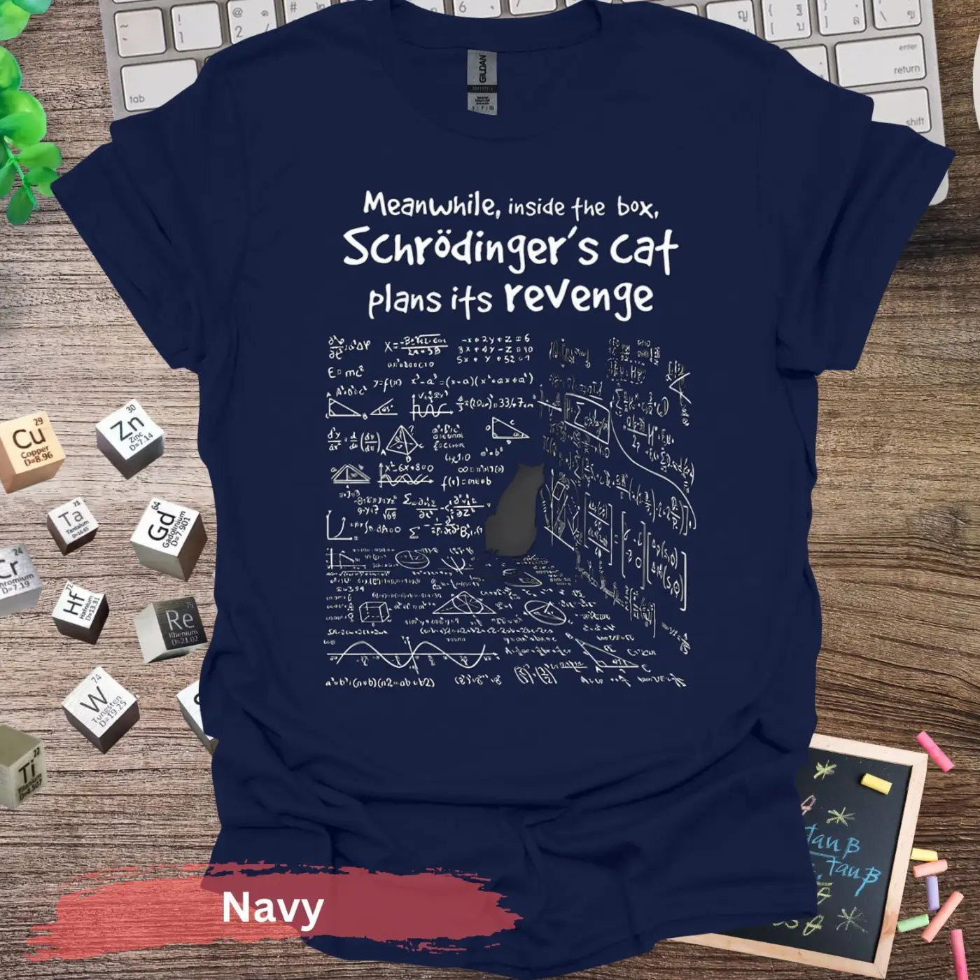 Schrodinger’s Cat Plans Its Revenge T-shirt - S / Navy - Physical Item