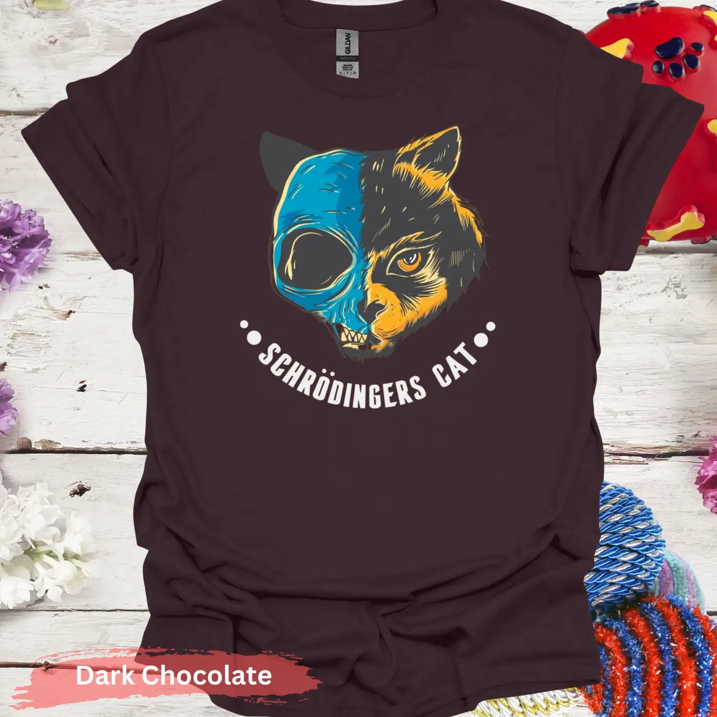 Schrödinger’s Cat Half Skull T-shirt - S / Dark Chocolate - Physical Item