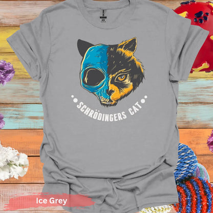 Schrödinger’s Cat Half Skull T-shirt - S / Ice Grey - Physical Item