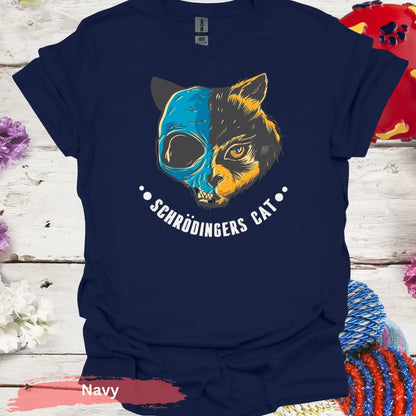 Schrödinger’s Cat Half Skull T-shirt - S / Navy - Physical Item