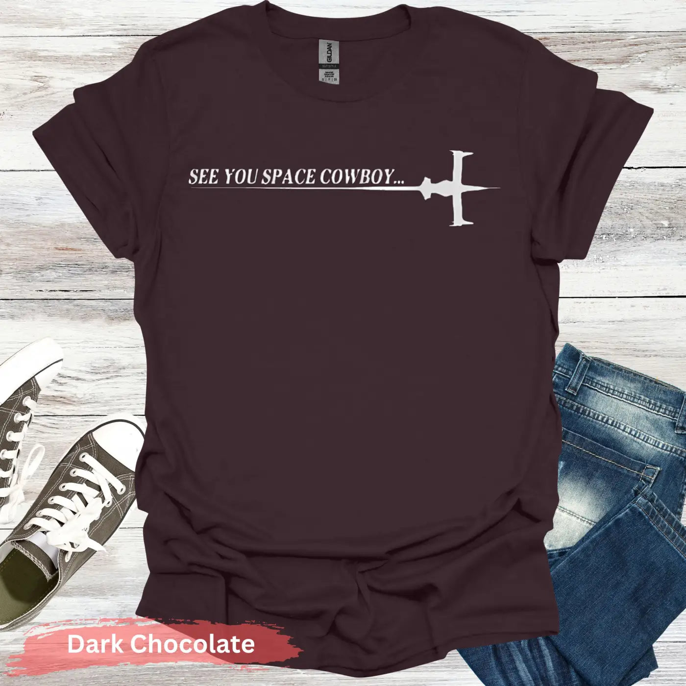 See You Space Cowboy T-shirt - S / Dark Chocolate - Physical Item