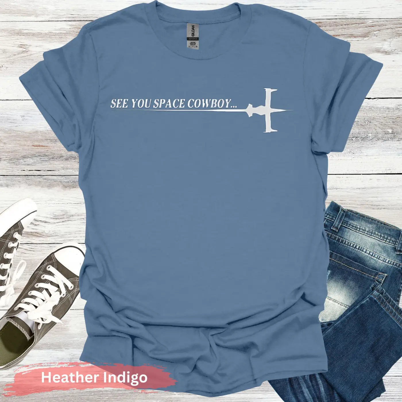 See You Space Cowboy T-shirt - S / Heather Indigo - Physical Item