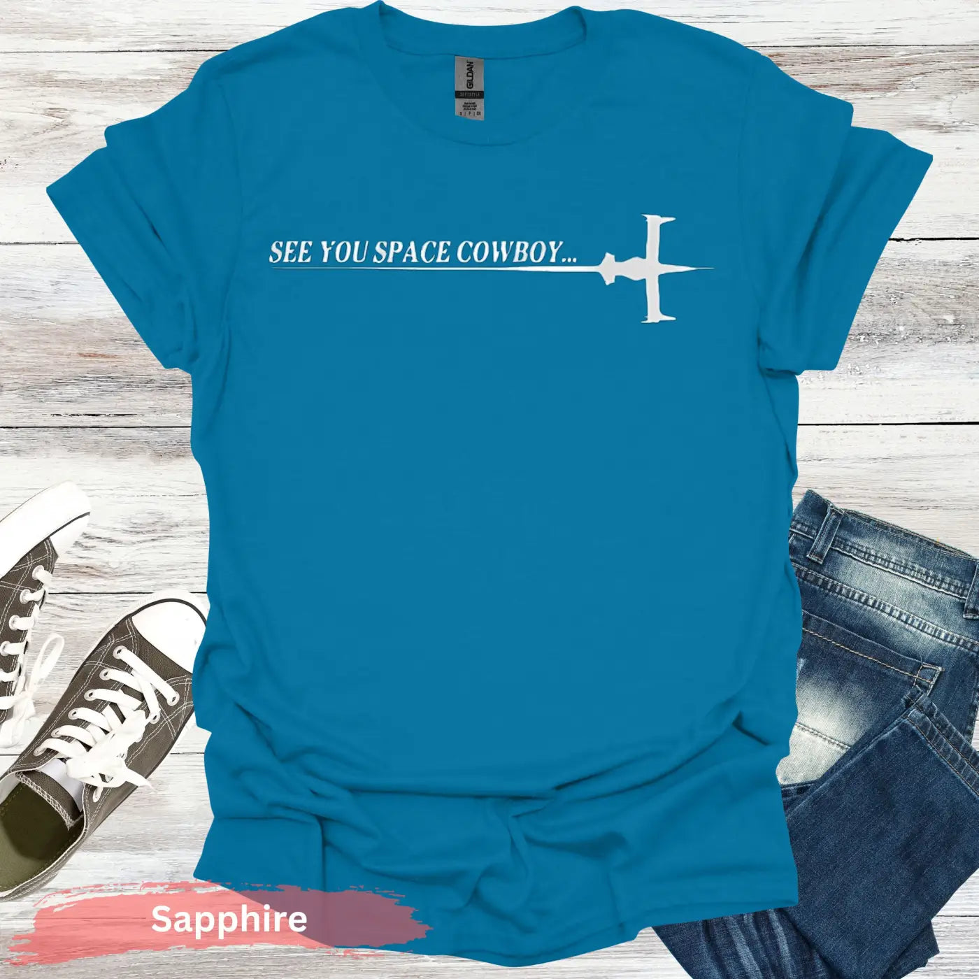 See You Space Cowboy T-shirt - S / Sapphire - Physical Item