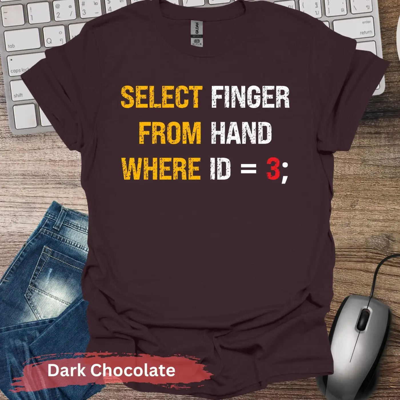 Select finger from hand where ID=3 T-Shirt - S / Dark Chocolate - Physical Item