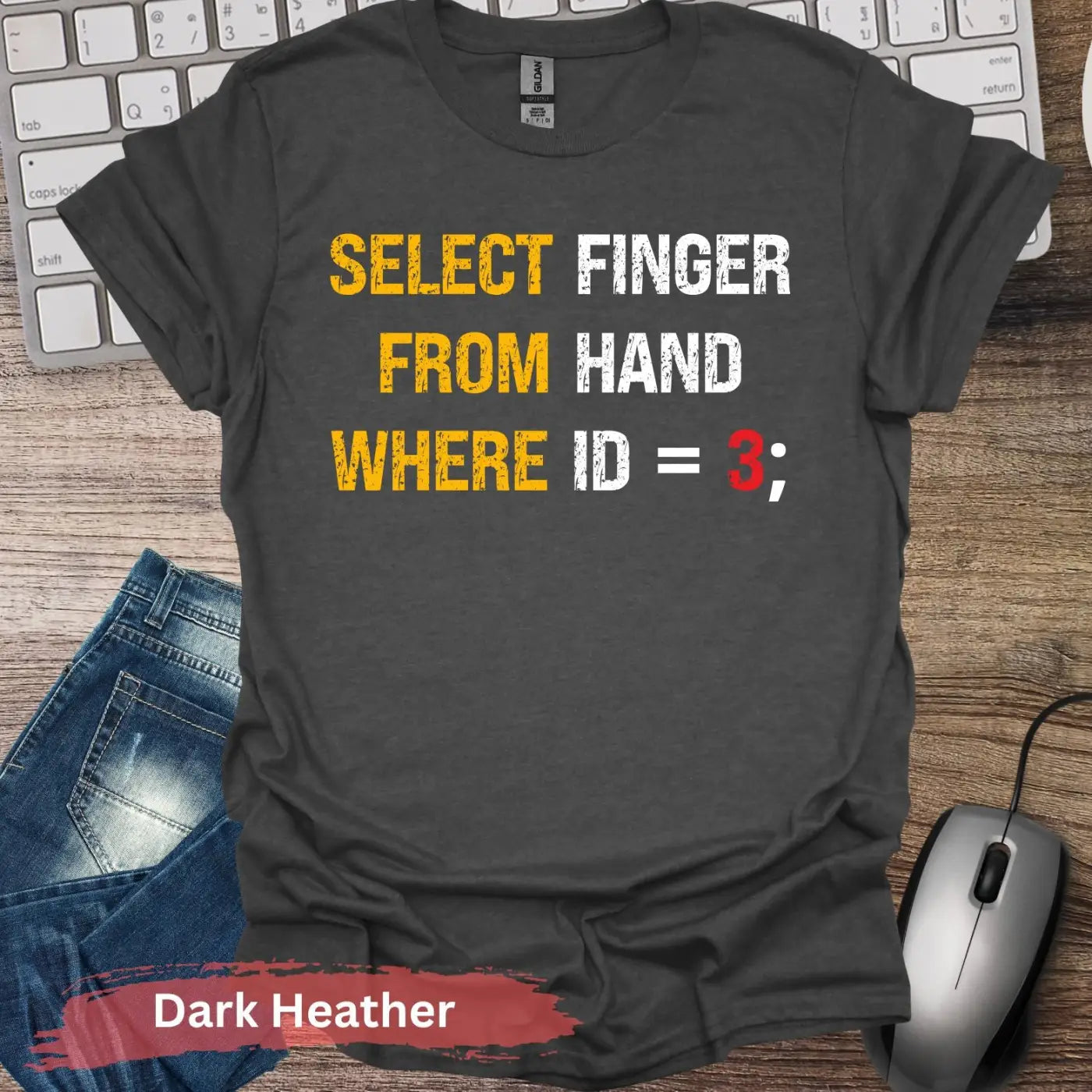 Select finger from hand where ID=3 T-Shirt - S / Dark Heather - Physical Item