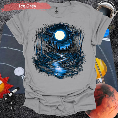 Serene Moonlit Forest: Nature’s Nightscape T-Shirt - S / Ice Grey - Physical Item