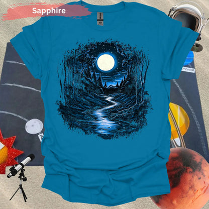 Serene Moonlit Forest: Nature’s Nightscape T-Shirt - S / Sapphire - Physical Item