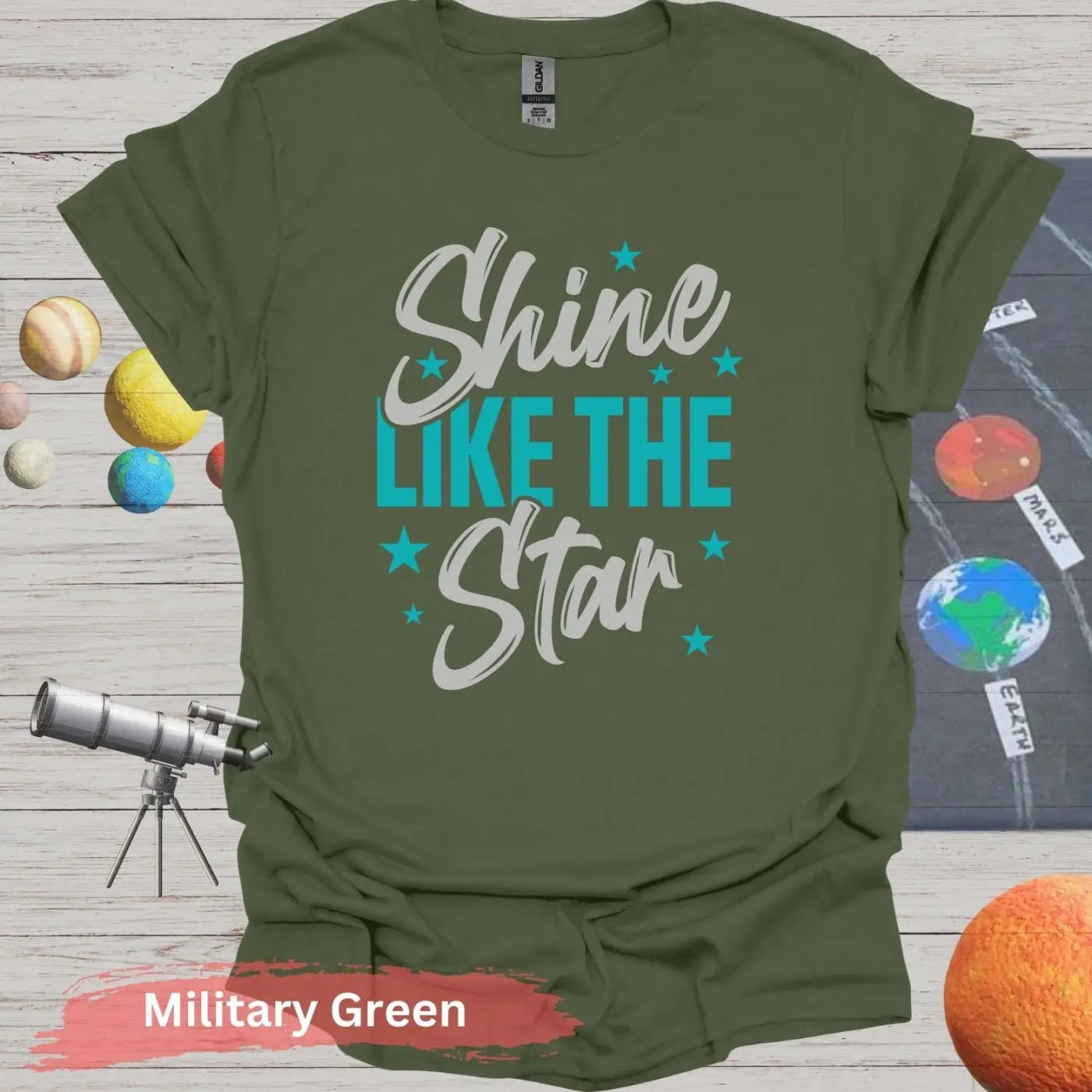 Shine Like The Star T-Shirt - S / Military Green - Physical Item