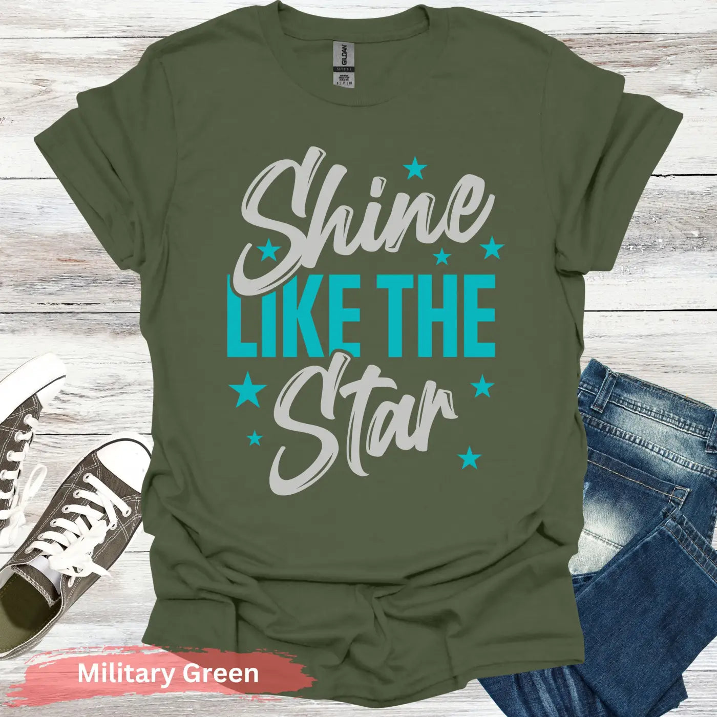 Shine Like The Star T-Shirt - S / Military Green - Physical Item