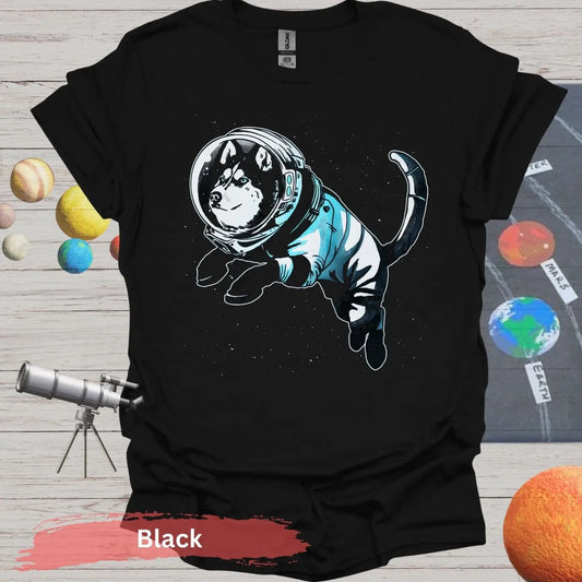 Siberian Husky in Astronaut Suit T-shirt - S - Unisex / Black - Physical Item