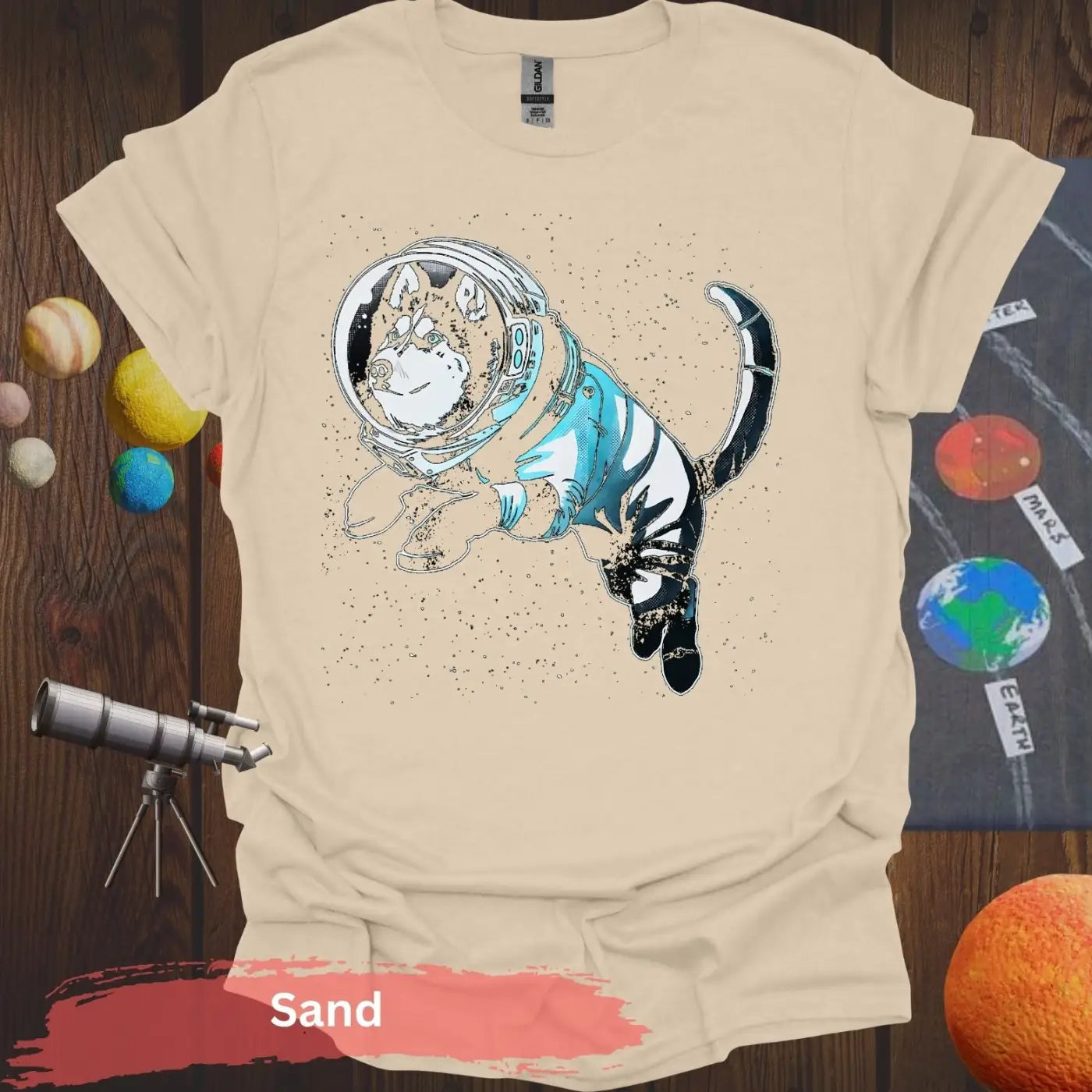 Siberian Husky in Astronaut Suit T-shirt - S - Unisex / Sand - Physical Item