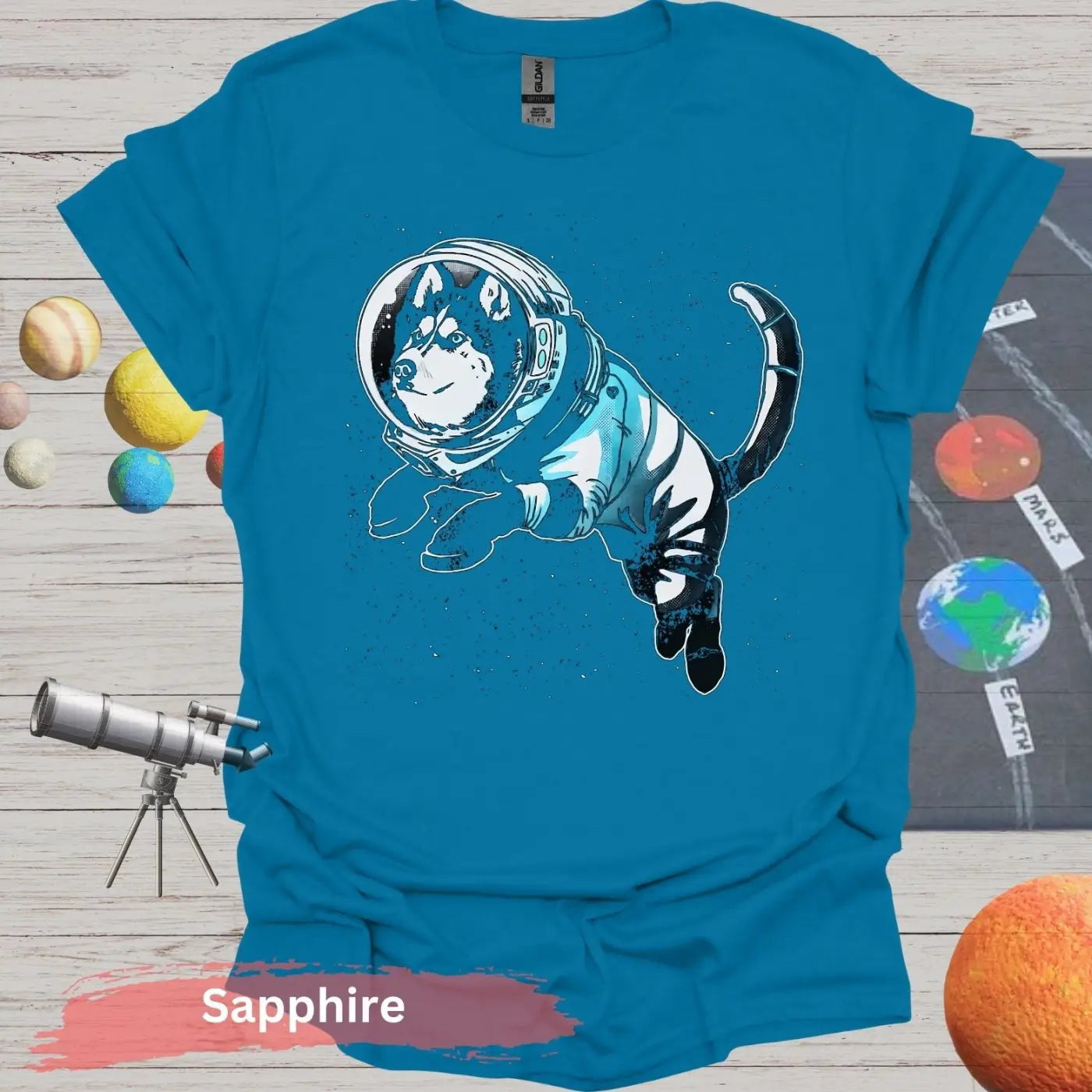 Siberian Husky in Astronaut Suit T-shirt - S - Unisex / Sapphire - Physical Item