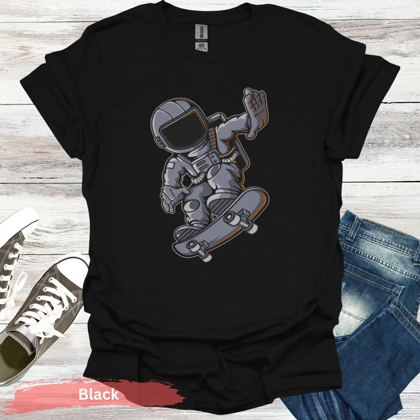 Skater Astronaut T-Shirt - S / Black - Physical Item