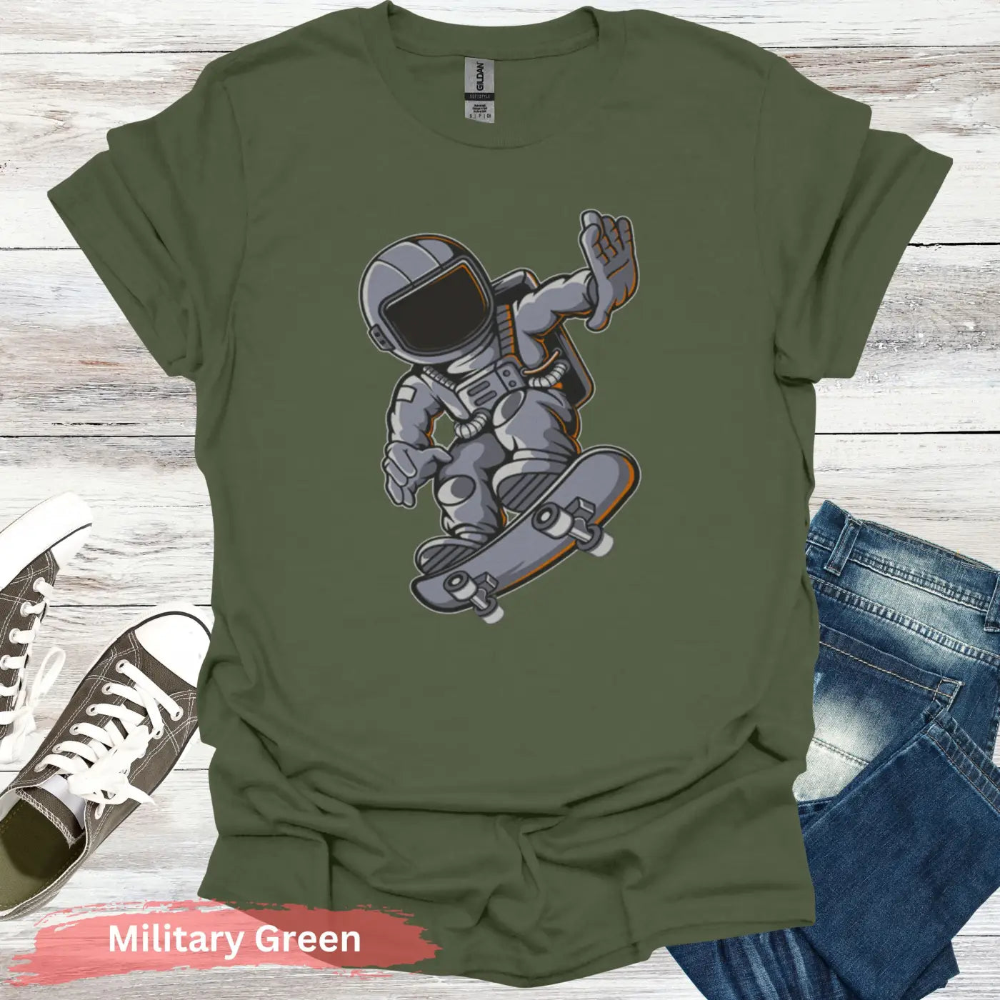 Skater Astronaut T-Shirt - S / Military Green - Physical Item