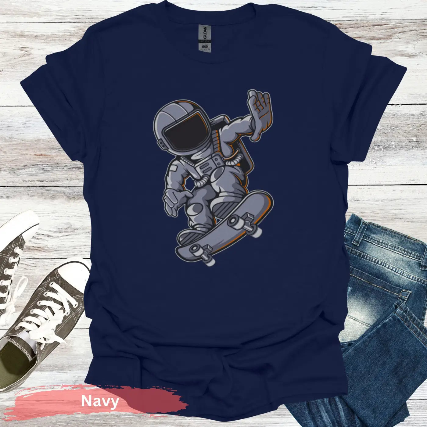 Skater Astronaut T-Shirt - S / Navy - Physical Item