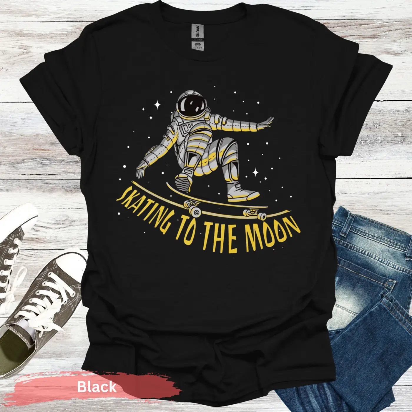 Skating to the Moon T-Shirt - S / Black - Physical Item
