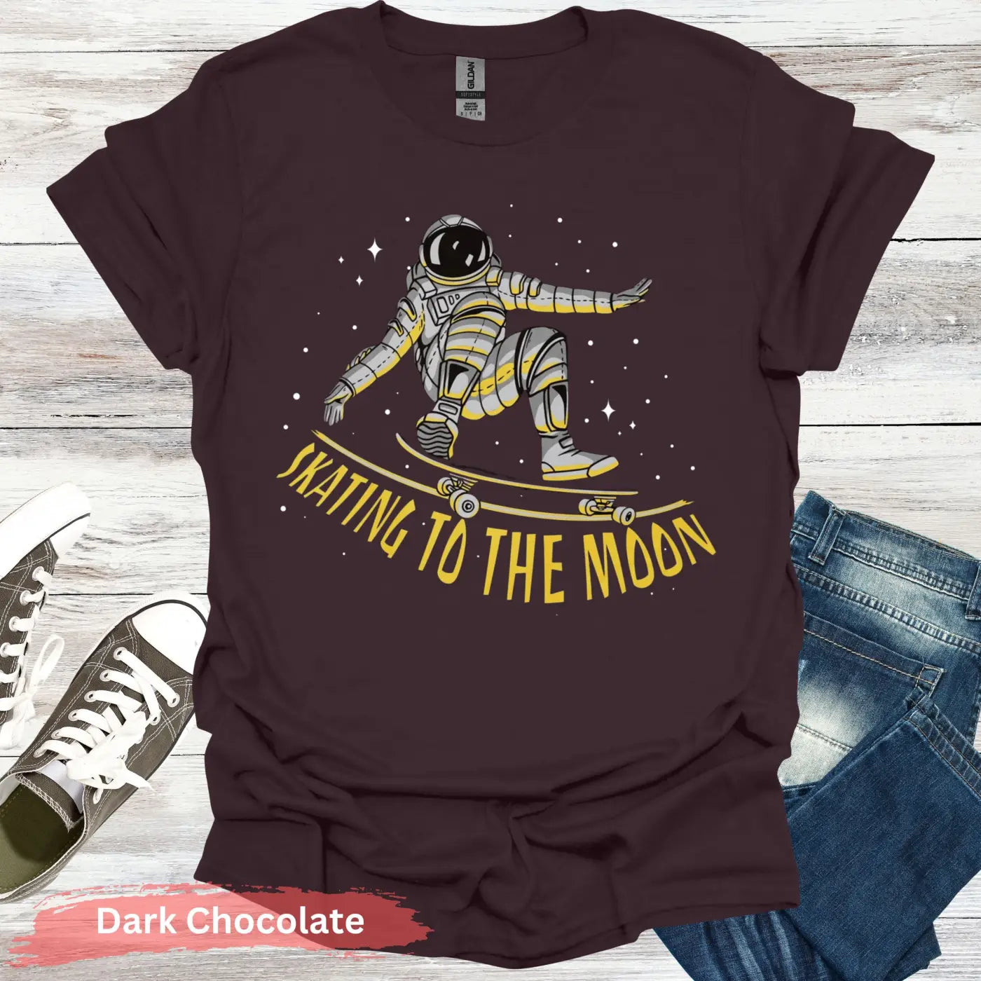 Skating to the Moon T-Shirt - S / Dark Chocolate - Physical Item
