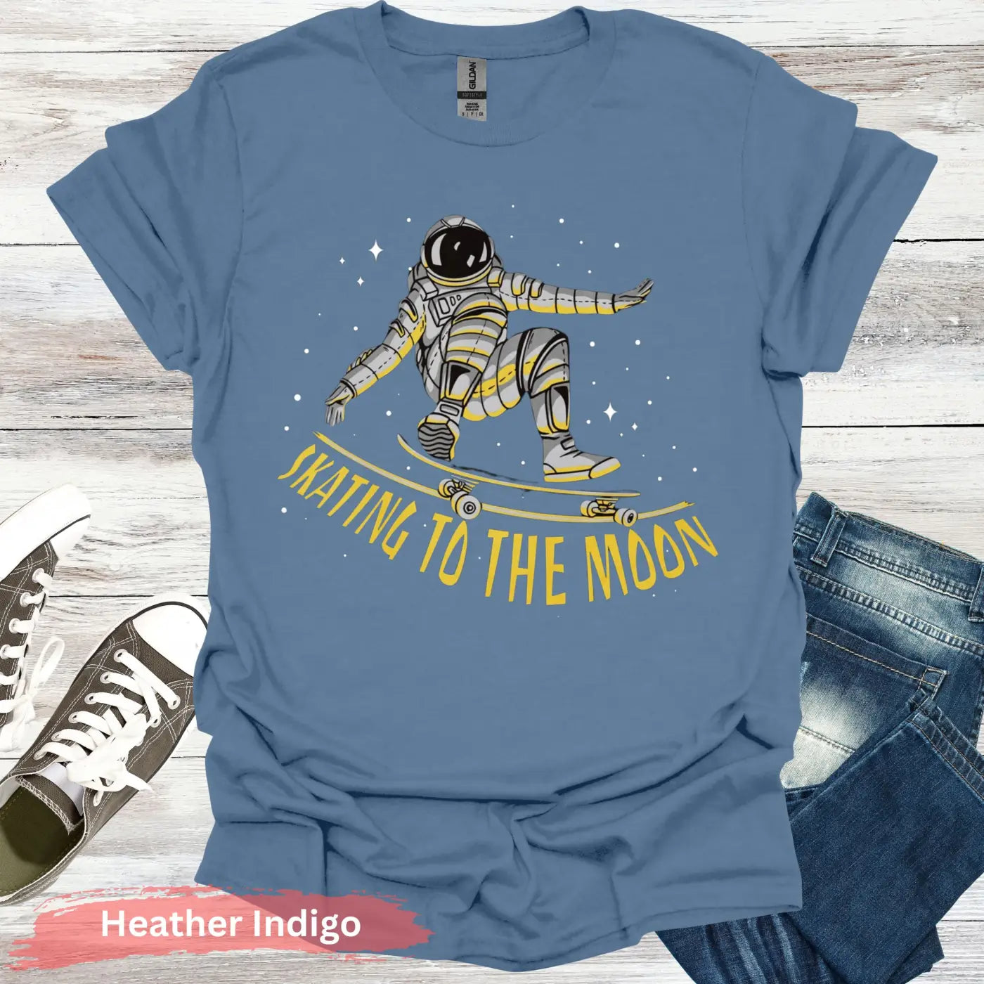 Skating to the Moon T-Shirt - S / Heather Indigo - Physical Item