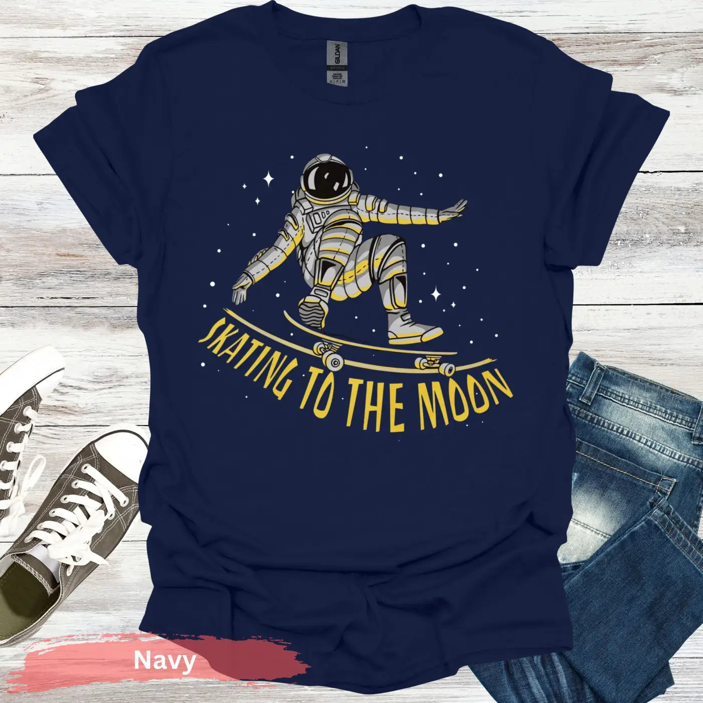 Skating to the Moon T-Shirt - S / Navy - Physical Item