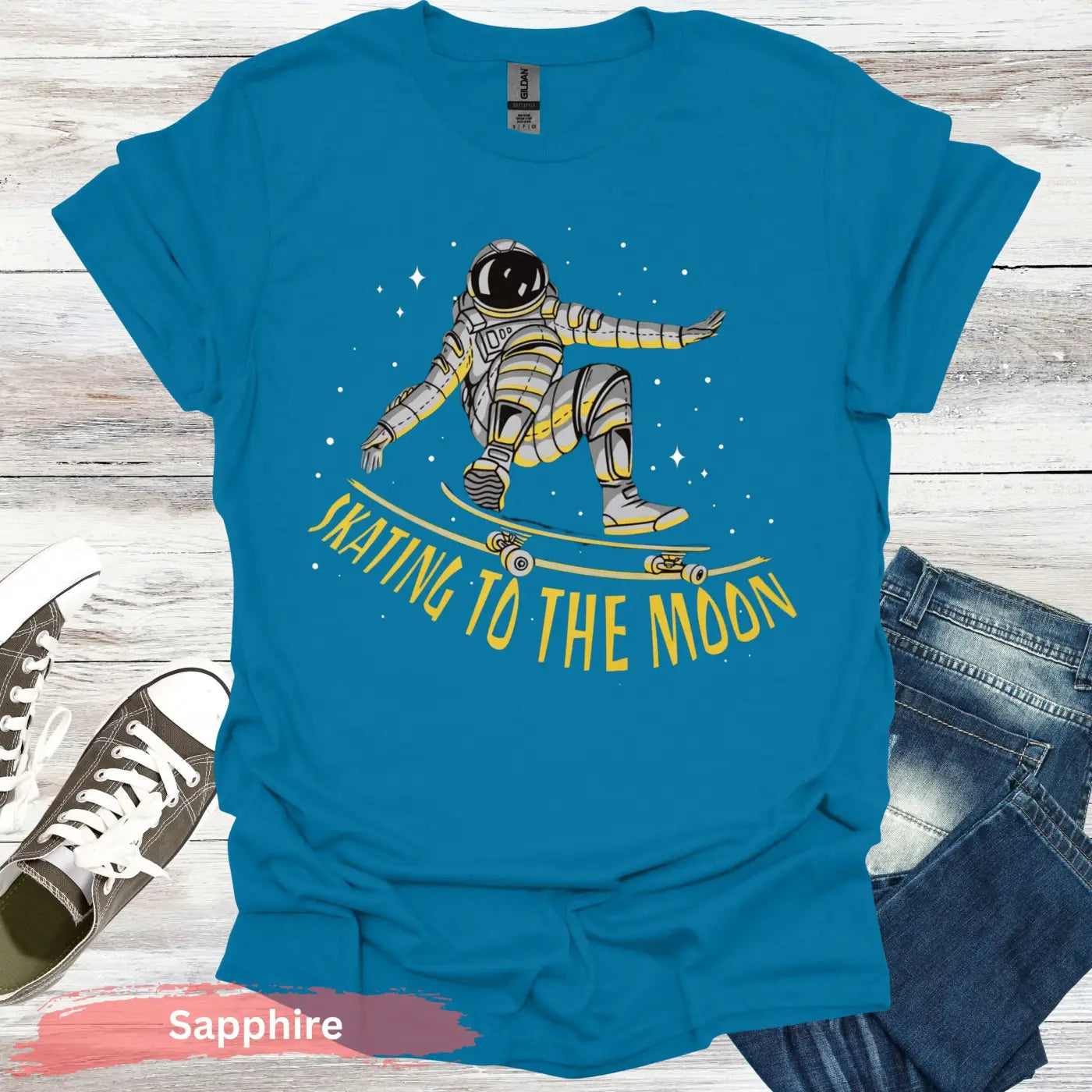 Skating to the Moon T-Shirt - S / Sapphire - Physical Item