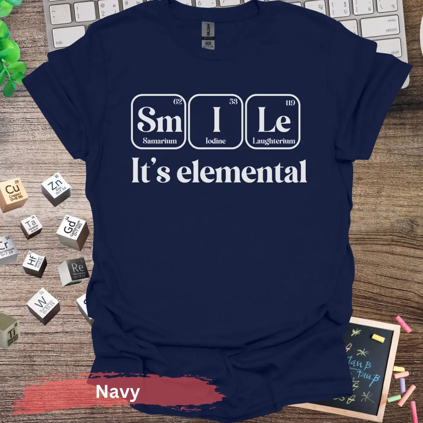 Smile it’s elemental T-shirt - S / Navy - Physical Item