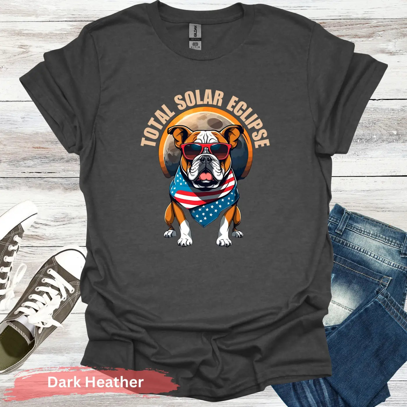 Solar Eclipse Bulldog T-Shirt - S / Dark Heather - Physical Item