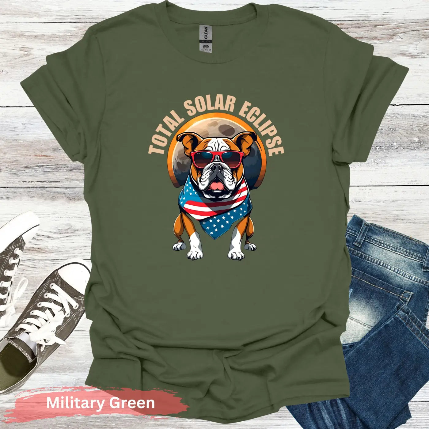Solar Eclipse Bulldog T-Shirt - S / Military Green - Physical Item