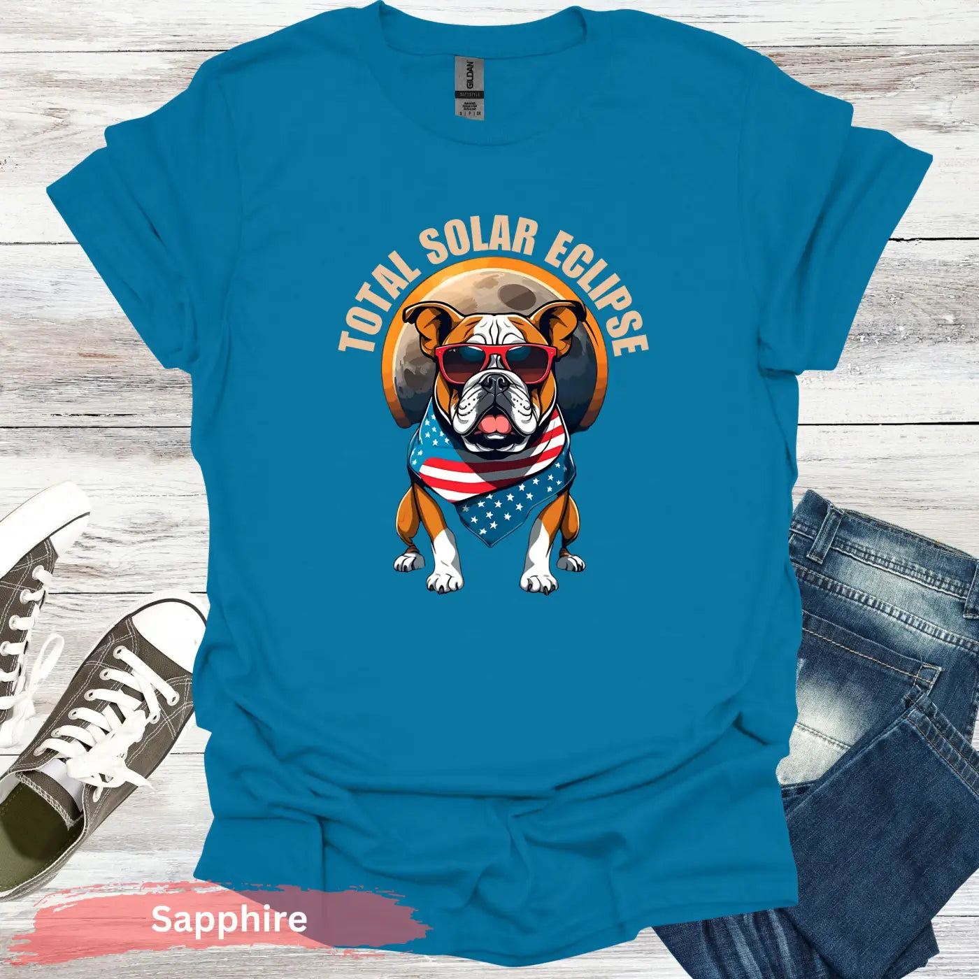 Solar Eclipse Bulldog T-Shirt - S / Sapphire - Physical Item