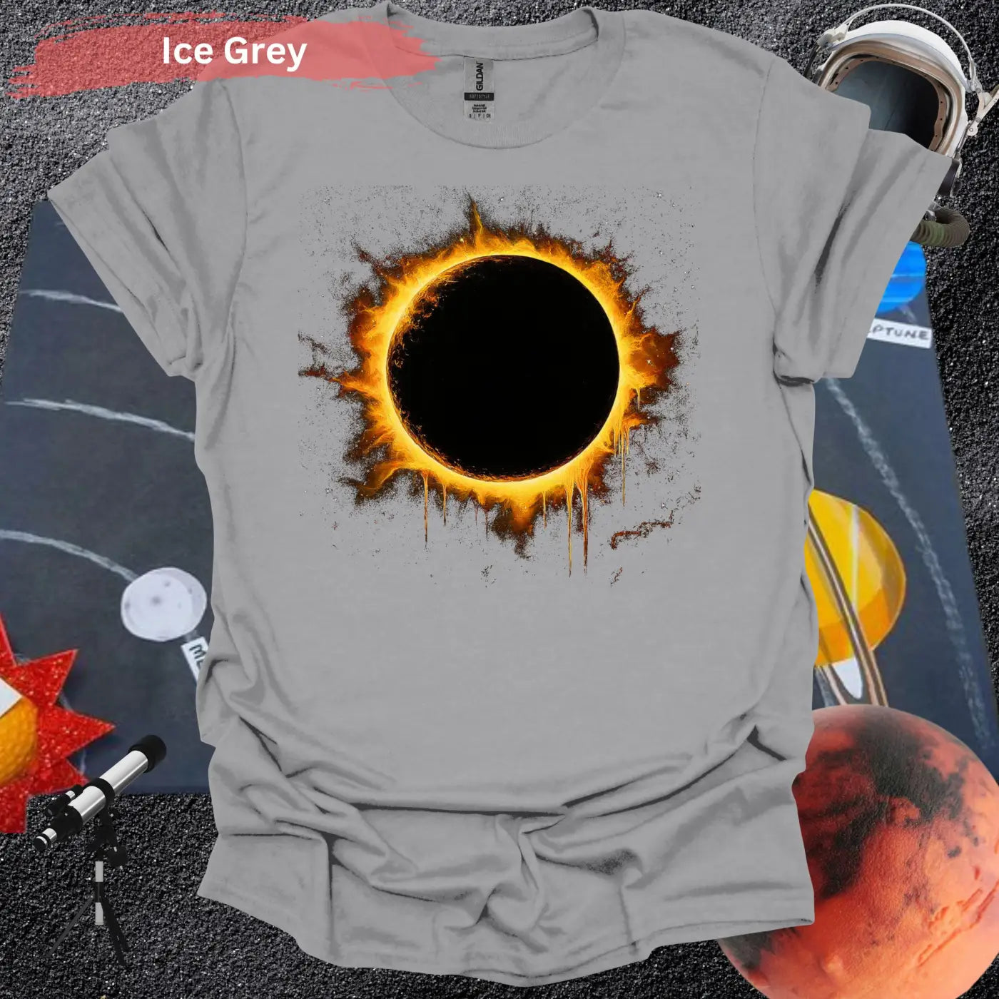 Solar Eclipse Flame Burst T-shirt - S / Ice Grey - Physical Item