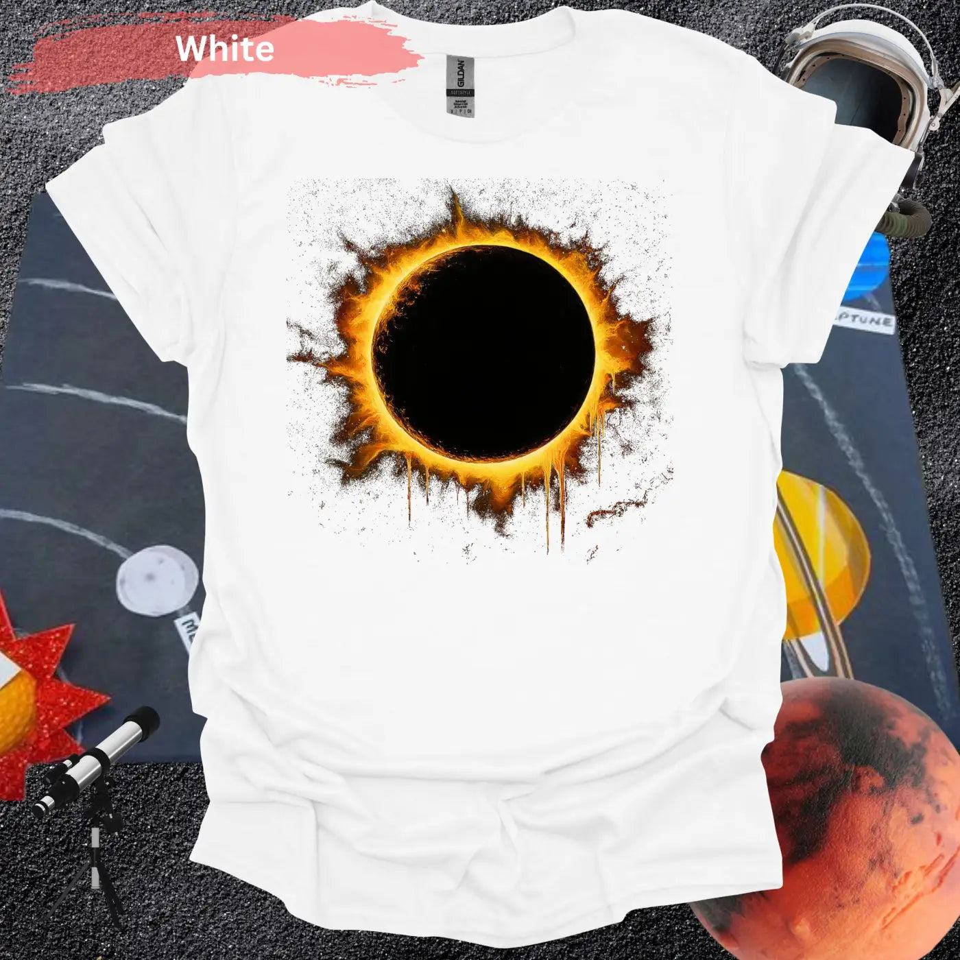 Solar Eclipse Flame Burst T-shirt - S / White - Physical Item