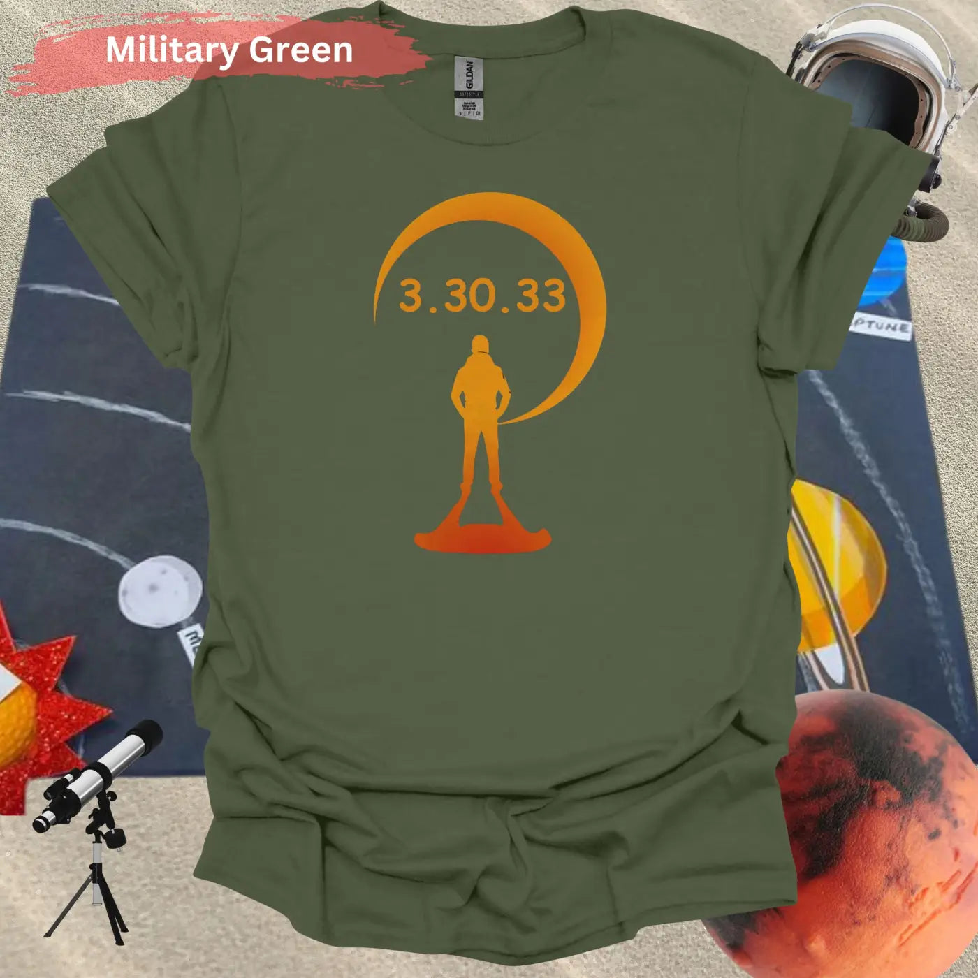 Solar Eclipse March 30 2033 in the USA T-shirt - S / Military Green - Physical Item