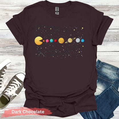 Solar System Pac-Man T-Shirt - S / Dark Chocolate - Physical Item