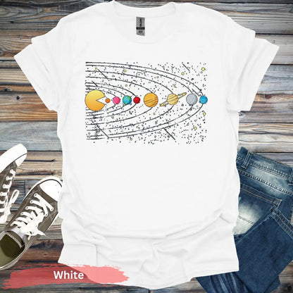 Solar System Pac-Man T-Shirt - S / White - Physical Item