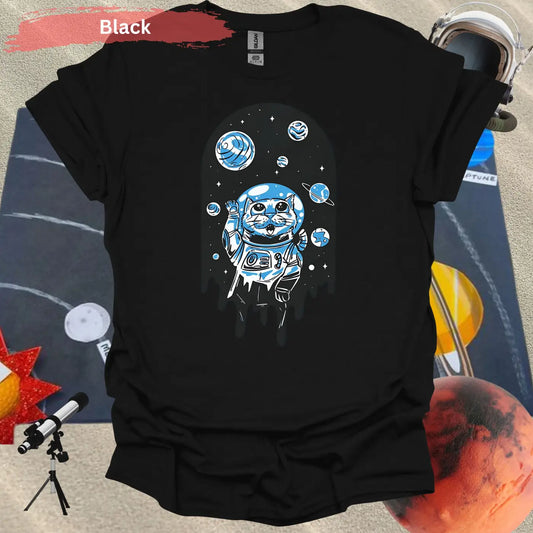 Space Cat T-Shirt: Adorable Cosmic Adventure Design - S / Black - Physical Item