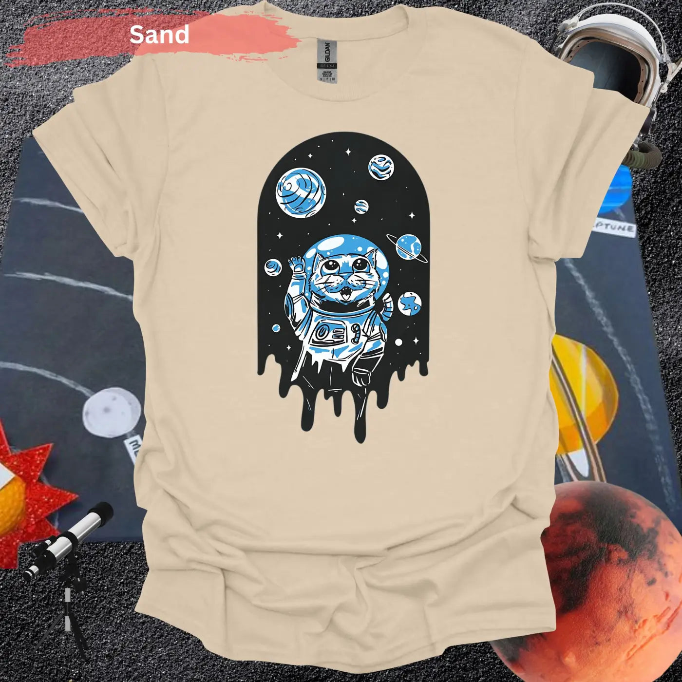 Space Cat T-Shirt: Adorable Cosmic Adventure Design - S / Sand - Physical Item