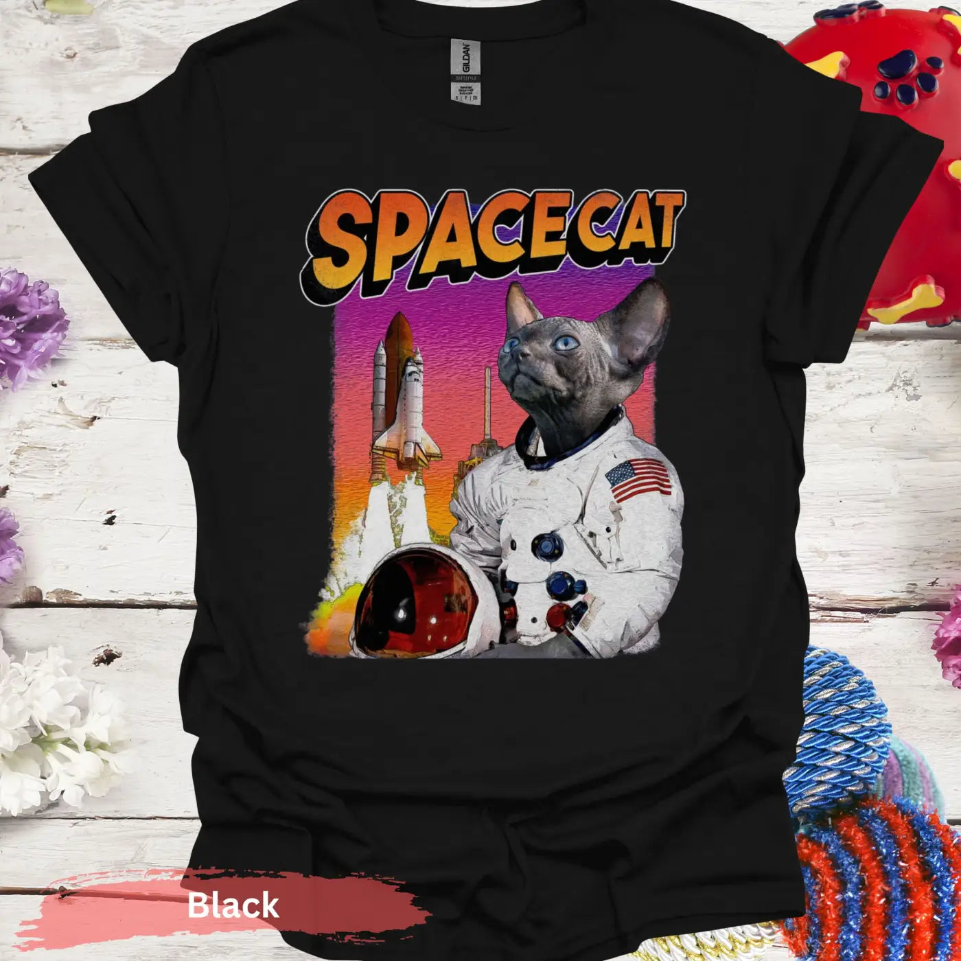 Space Cat: Cosmic Adventurer T-Shirt - S / Black - Physical Item