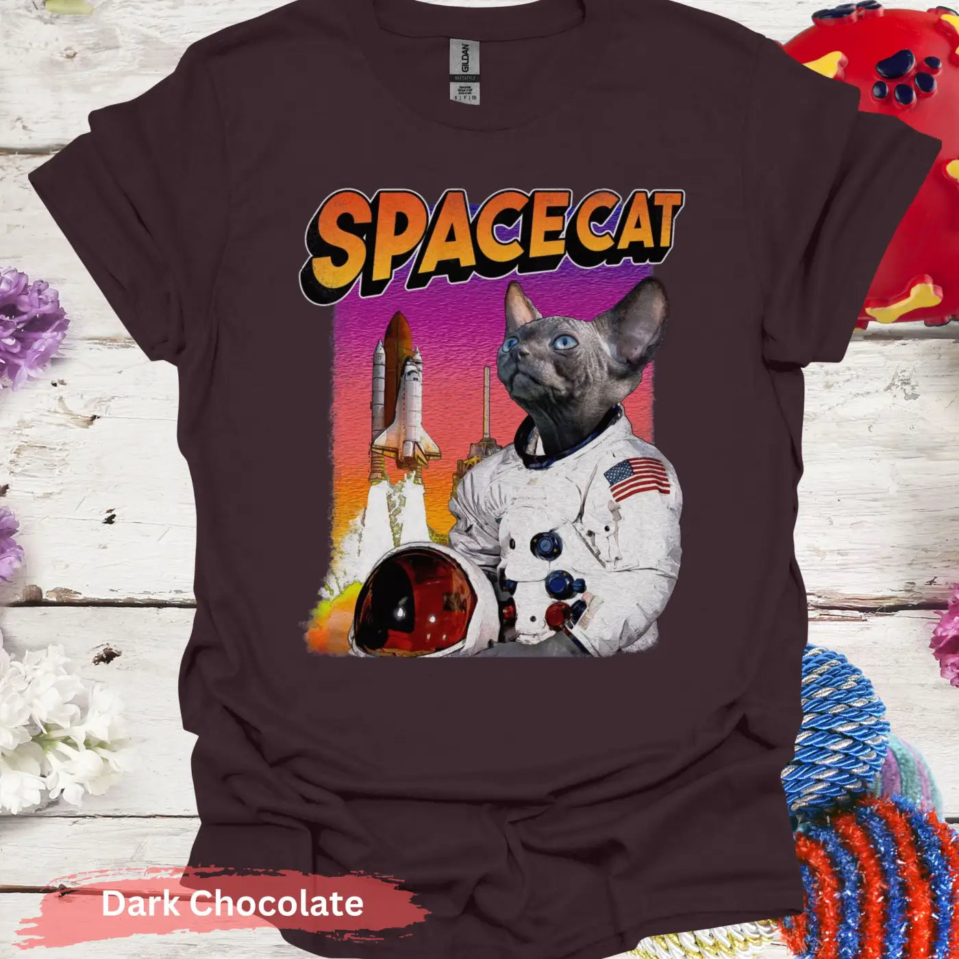 Space Cat: Cosmic Adventurer T-Shirt - S / Dark Chocolate - Physical Item