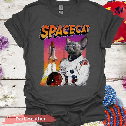 Space Cat: Cosmic Adventurer T-Shirt - S / Dark Heather - Physical Item